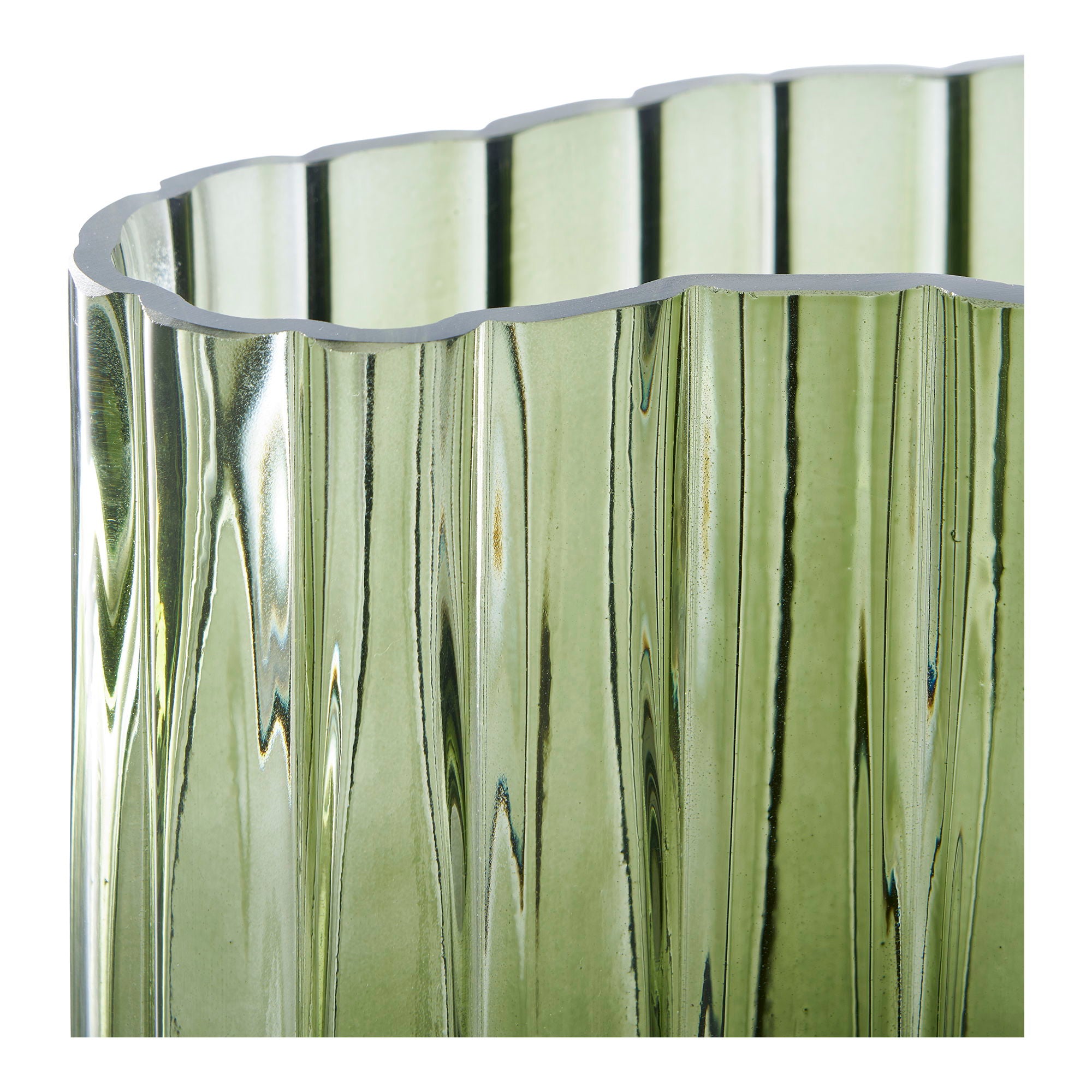 Glasvase – geriffelt, smoked green, 26,5 cm